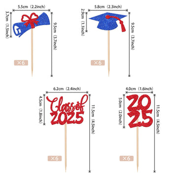 24 Pcs 2025 Graduation Theme Cupcake Toppers Glitter Congrats Grad Diploma 2025 Graduation Cap Cupcake Picks Class Of 2025 Cake