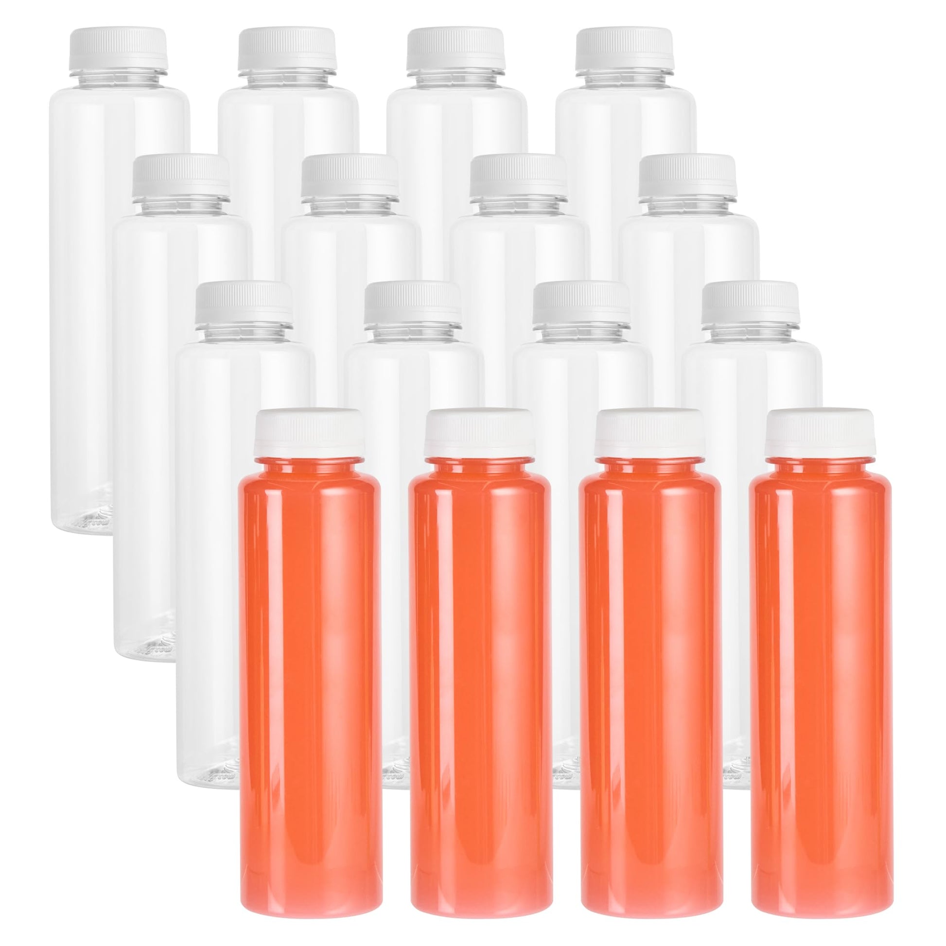 Restaurantware 12 Ounce Clear Plastic Juice Bottles - 100 Recyclable Containers, Safety Cap, Polyethylene Terephthalate, Model RWP0661C
