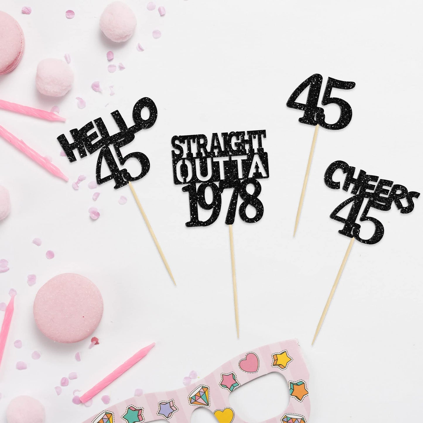 Gyufise 24Pcs Straight Outta 1978 Cupcake Toppers Glitter Forty-five Happy 45th Cupcake Picks Cheers to 45 Years Birthday Cake D