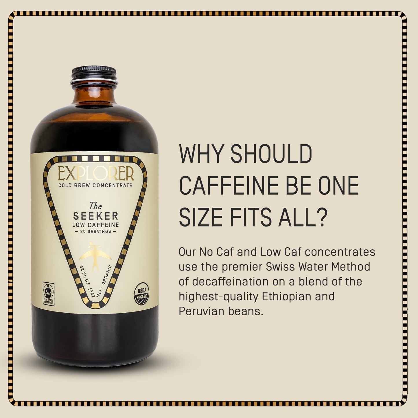 Explorer Cold Brew Coffee Concentrate - Organic Low Caffeine Instant Liquid Mix - 32 Fl Oz - Gluten Free, Iced or Hot