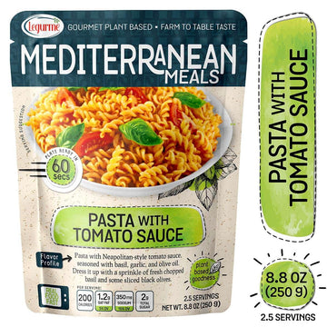 Mediterranean, Ready To Eat Pasta With Tomato Sauce, Plant Based, Vegan, No Preservatives, No Colorants, No Artificial Flavors,