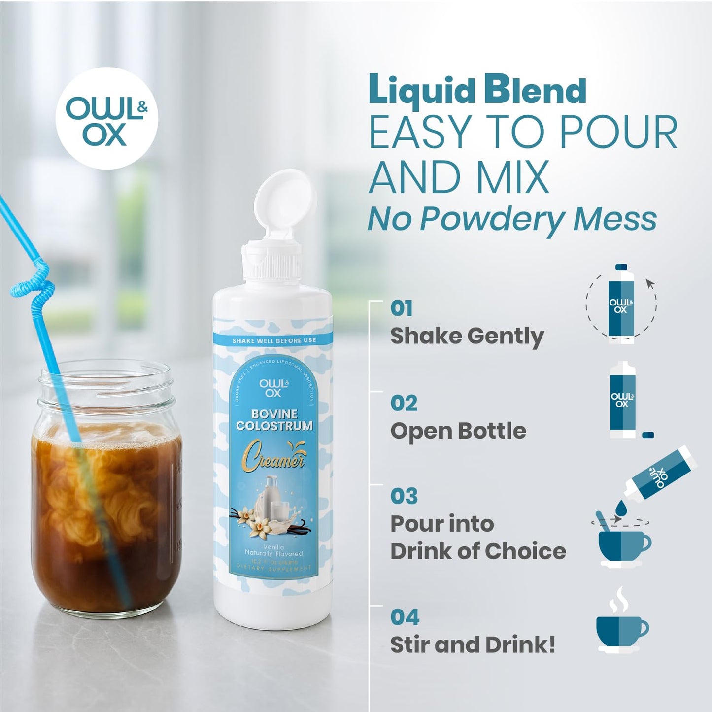 Owl & Ox Bovine Colostspirit-inspired flavor with MCT Oil, 15.2 Fl Oz, Sugar Free, Keto Friendly, Non GMO, Made in USA