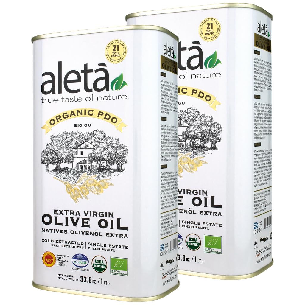 Aleta Olive Oil Extra Virgin, USDA Organic, Cold Pressed, 33.8 Fl Oz, Pack of 2