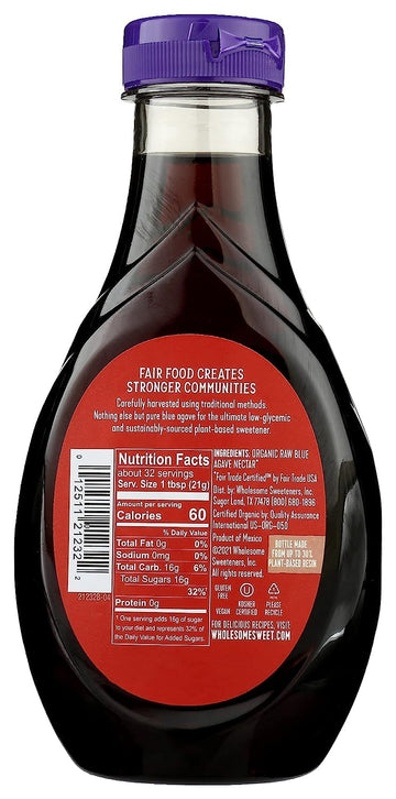 Wholesome Sweeteners 23.5-Ounce Organic Raw Blue Agave Nectar, Fair Trade, 100% Pure, Non GMO, Gluten Free & Vegan, 1 Pack