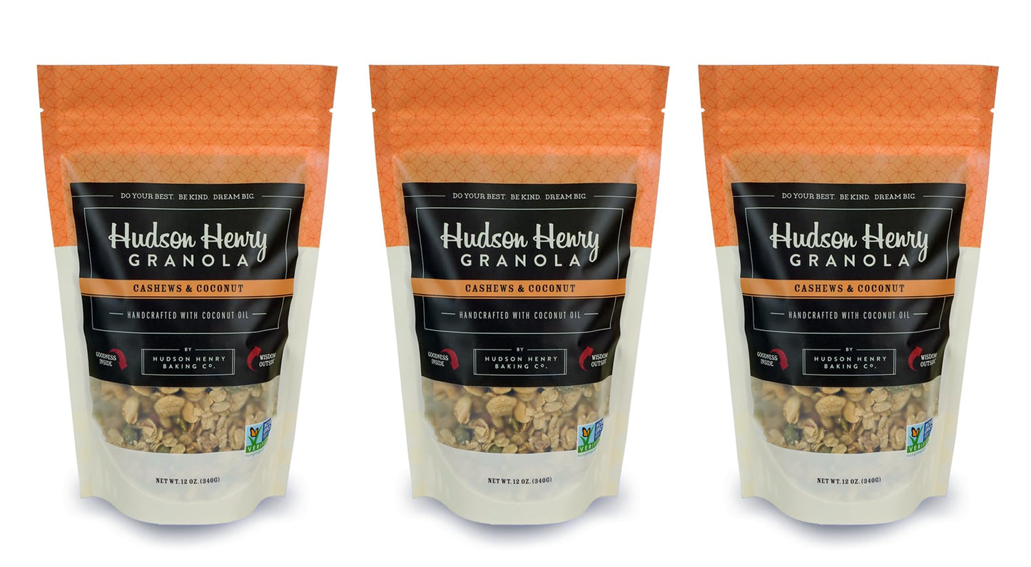 Hudson Henry Granola, Cashews & Coconut - 12 oz. package, Pack of 3 | Non-GMO Project Verified