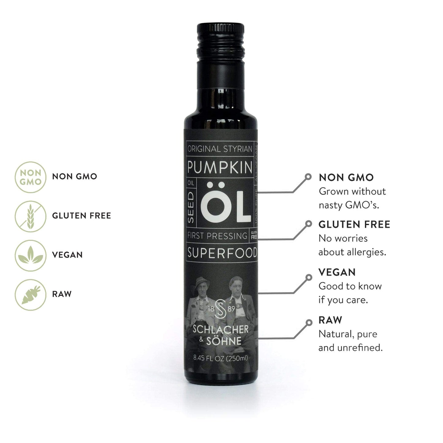 S SCHLACHER & SÖHNE Styrian Pumpkin Seed Oil, 100% Pure, Cold Pressed, Vegan, 8.45 Fl Oz (Pack of 1)
