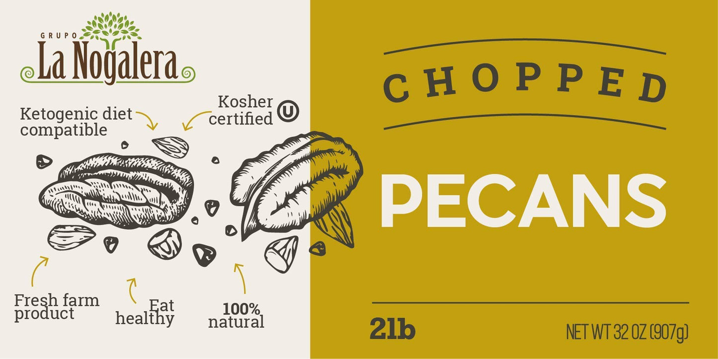 La Nogalera - 2 lbs Chopped shelled pecans. Raw pecan nuts that compare to organic, NO SHELL, Non-GMO, No Preservatives, Unpaste