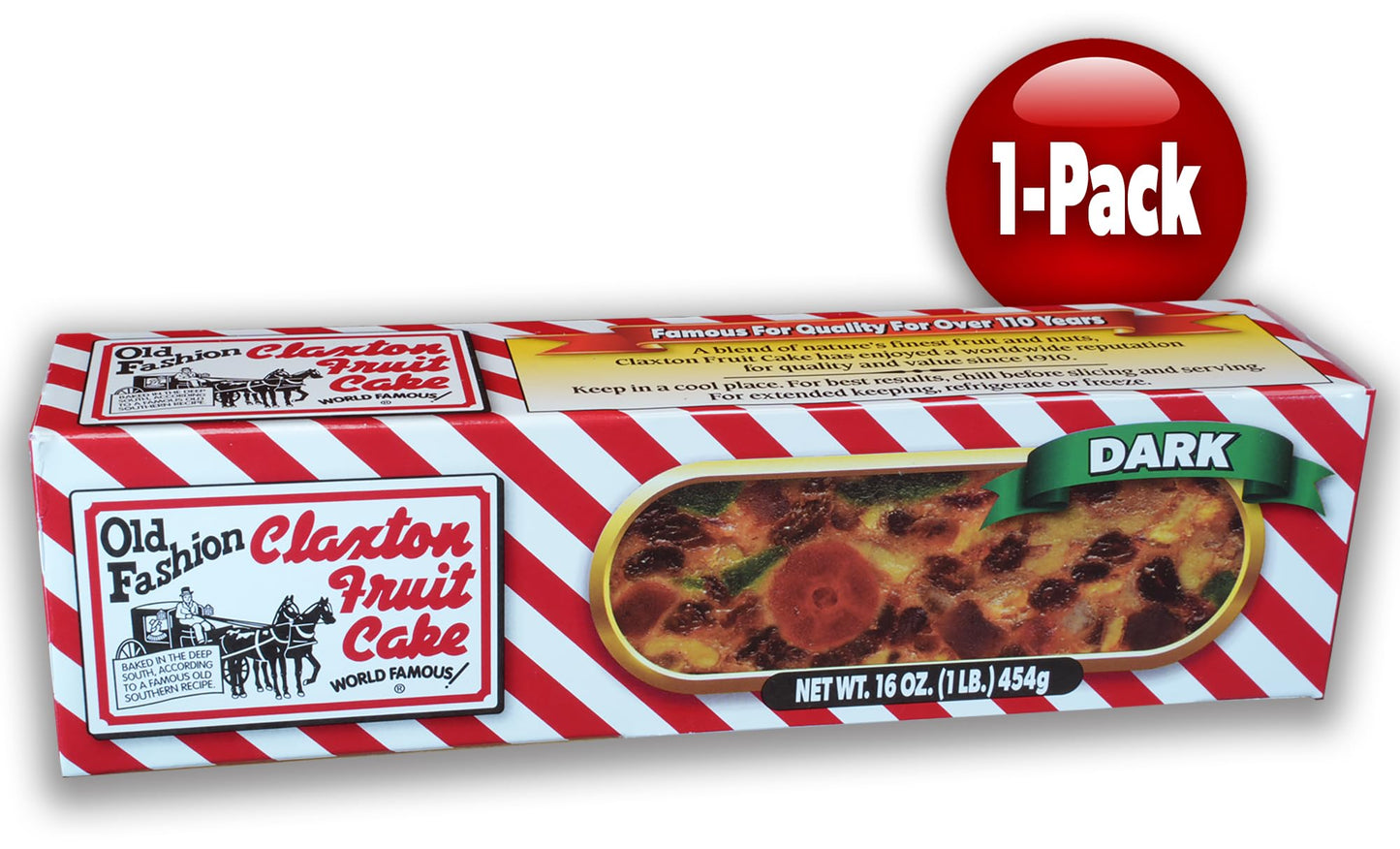 Old Fashion Claxton Fruit Cake - 1 Lb. Dark Recipe - Wrapped for Freshness in our Signature Claxton Carton
