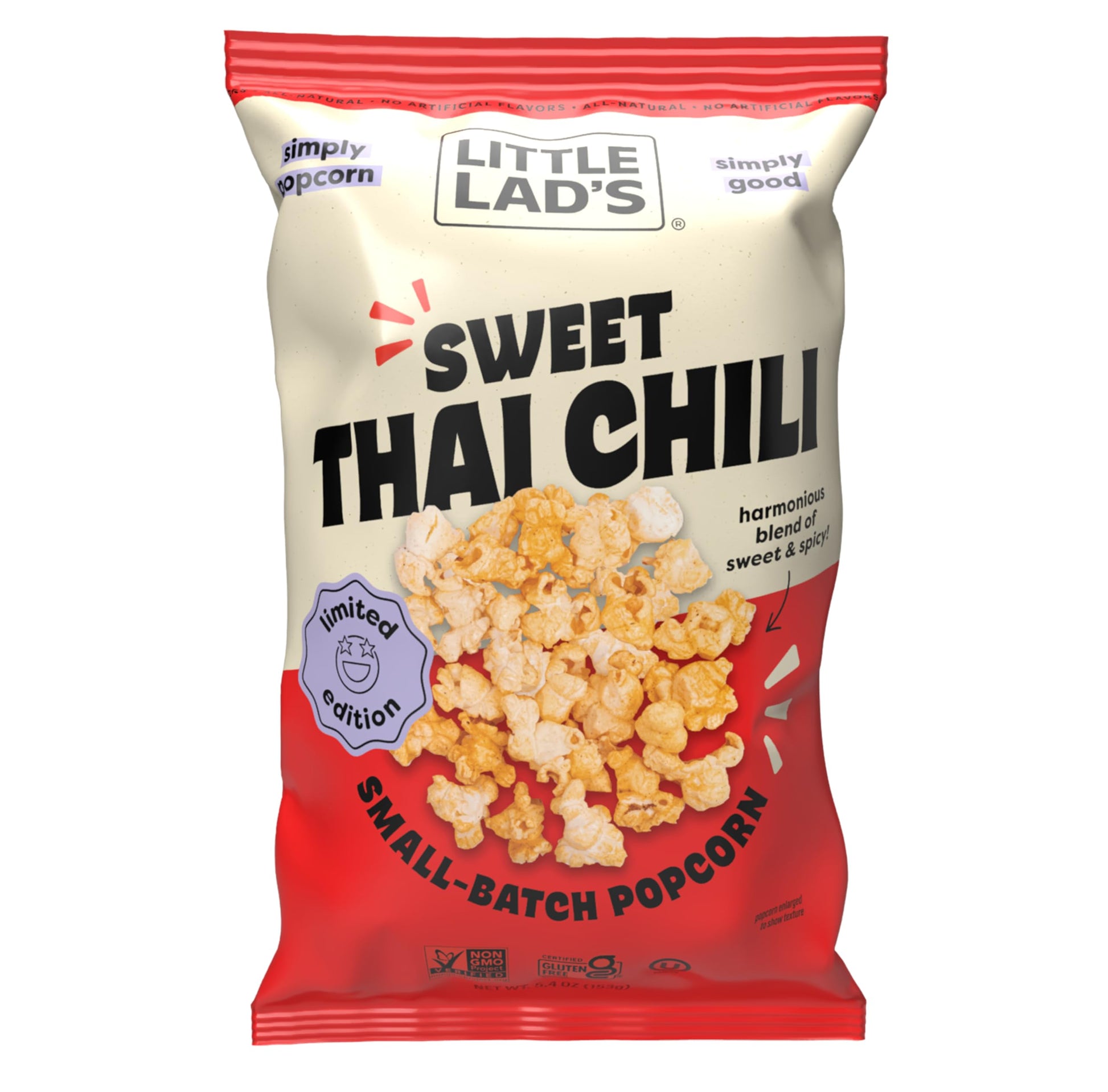 Little Lads Healthy Popcorn - Vegan, Gluten-Free, Non-GMO Popcorn with Sweet Thai Chili Flavor -5.4 Oz (Pack of 3) (5.4 Ounce (P