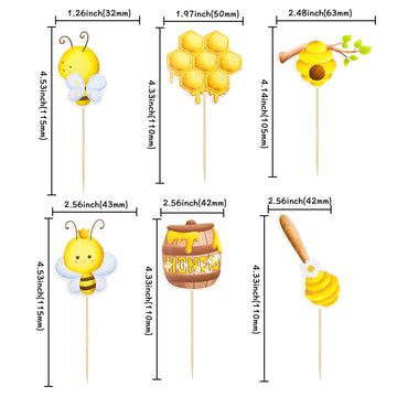 Gyufise 36Pcs Bumble Bee Cupcake Toppers Flower Sweet Bee Honeycomb Cupcake Picks Flower Oh Babee Cake Picks For Bee Theme Baby