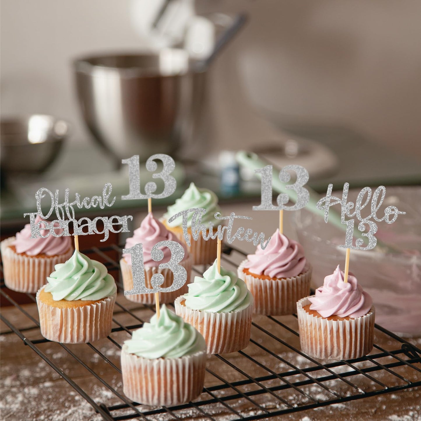 48Pcs 13Th Birthday Cupcake Toppers Glitter Hello 13 Cupcake Topper 13 Official Teenager Thirteen Cupcake Picks For Happy 13Th B