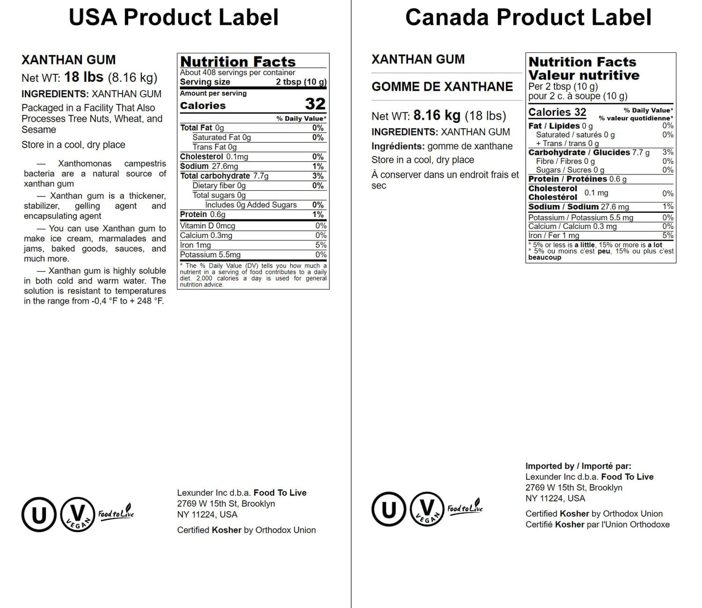 Food To Live Xanthan Gum, 18 Pounds - Kosher, Vegan, Keto Friendly, Pure Powder, Bulk, Great For Baking