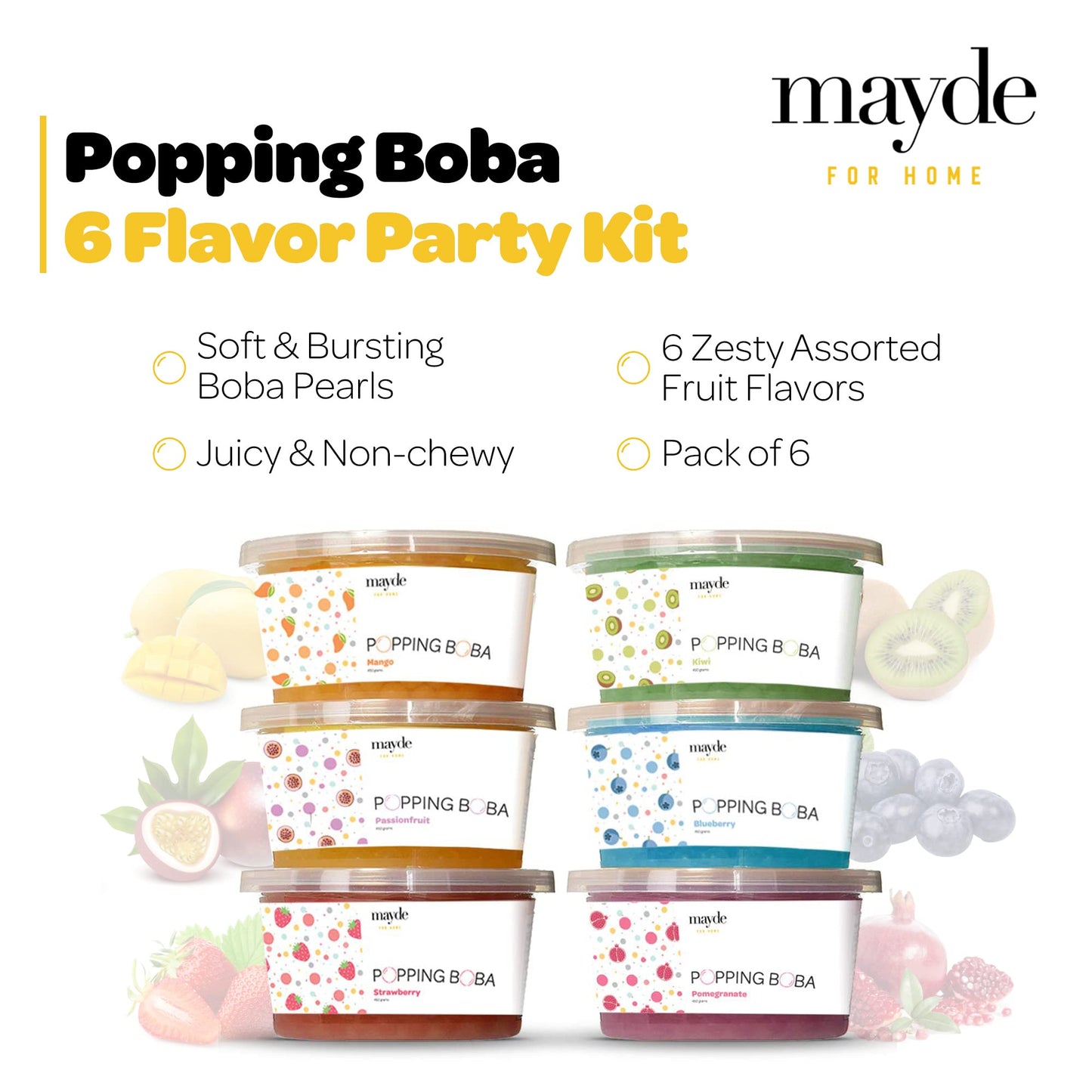 Mayde 6-Flavor Popping Boba Pearls Party Kit (6-Pack, 490 Grams)