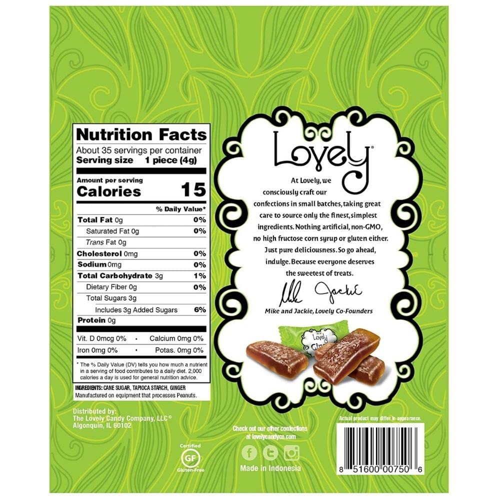Lovely Candy Co. Ginger Chews, Gluten-Free, Non-GMO, 14oz Pack of 1