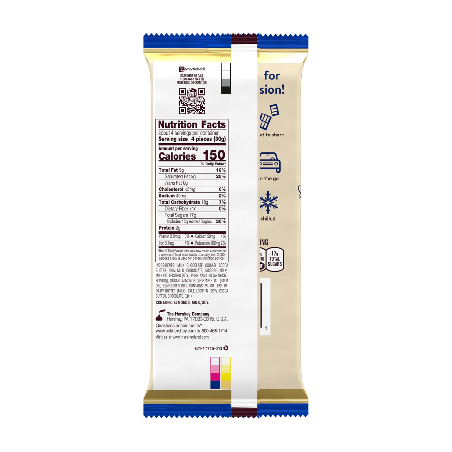 HERSHEYS SYMPHONY Chocolate Almond Toffee Bars, 4.25 oz, Pack of 12, 16 Pieces