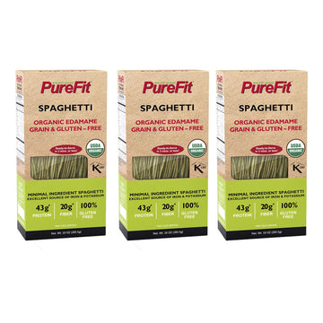 Purefit Organic Edamame Spaghetti Pasta，High Protein Pasta，Low Carb Keto Pasta, Gluten-Free, Vegan, Non-Gmo, Kosher, Plant-Based Bean Noodles - 3 Pack(30 Oz/15 Servings)
