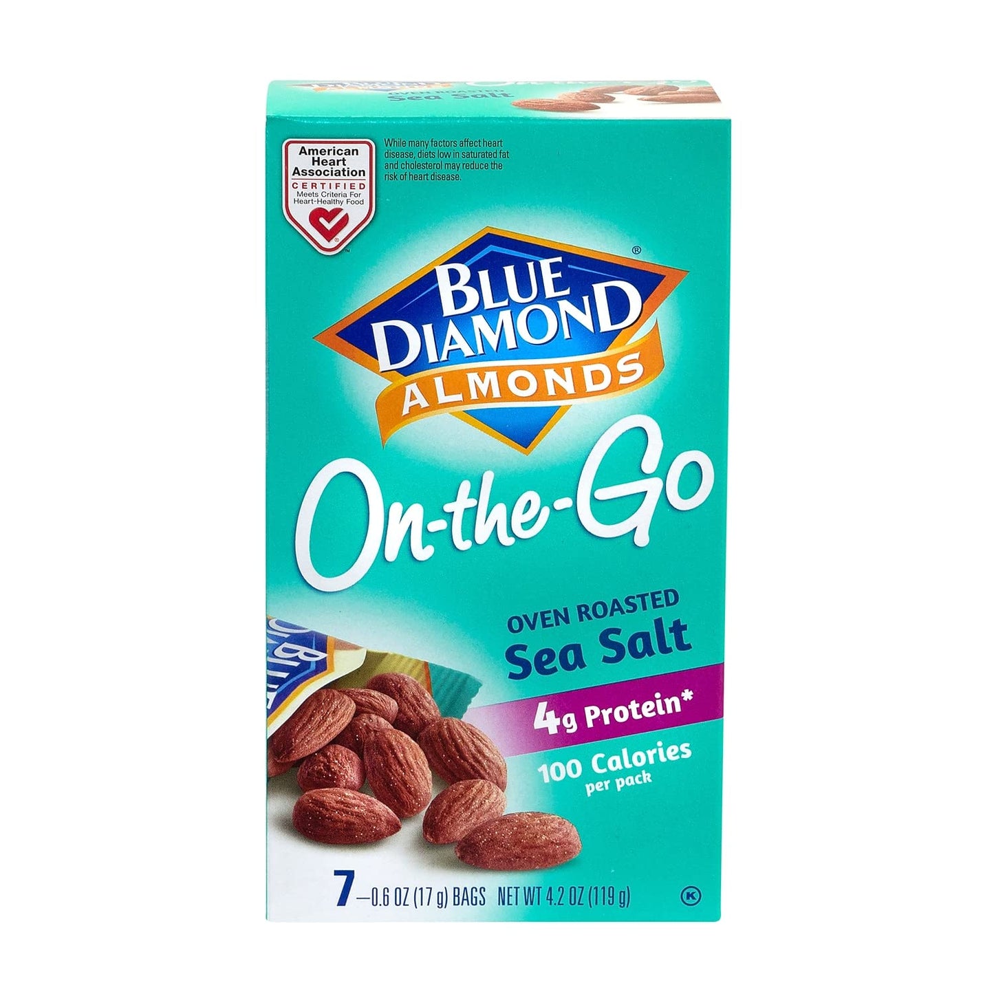 Blue Diamond Almonds, Oven Roasted With Sea Salt, 100 Calorie On-The-Go Bags 7 Count Of 0.6Oz (Pack Of 6)