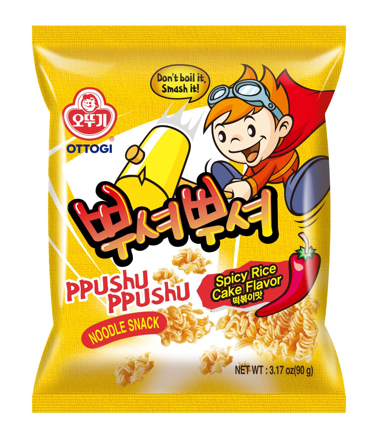 OTTOGI PPUSHU PPUSHU NOODLE SNACK- Spicy Rice Cake Flavor (90g) - 24 Pack