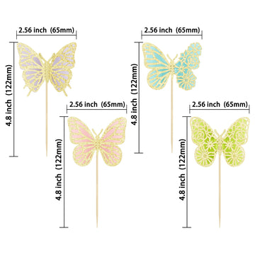 Gyufise 24Pcs Butterfly Cupcake Toppers Assembled Gold Glitter Colorful Double Layers 3D Butterfly Cupcake Picks Butterfly Theme