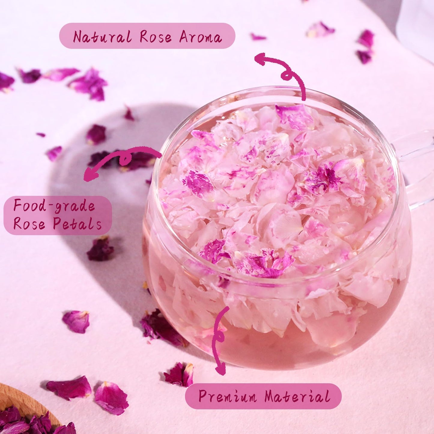 Jarteela Dried Rose Petals - Natural Edible Flower Petals, 2oz, Red, Non-GMO for Tea, Soap & Baking