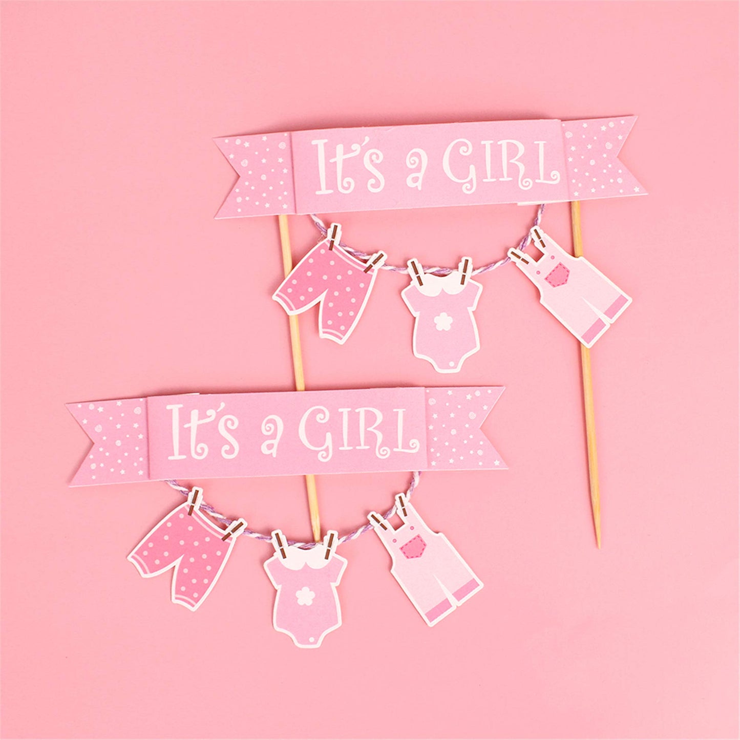 It'S A Girl Pink New Born Baby Cake Topper Baby Cloth Cake Topper Flag Cupcake Topper For Girl Birthday Party Decoration Baby Sh