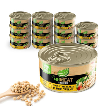 unMEAT Plant Based Tuna Style Flakes | Easy to Prepare Vegan Canned Tuna in Sunflower Oil, 12 pack