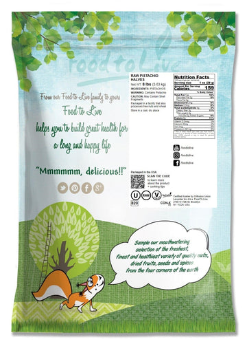 Food to Live California Pistachio Halves, Non-GMO, Raw, Unsalted, 8 Pounds
