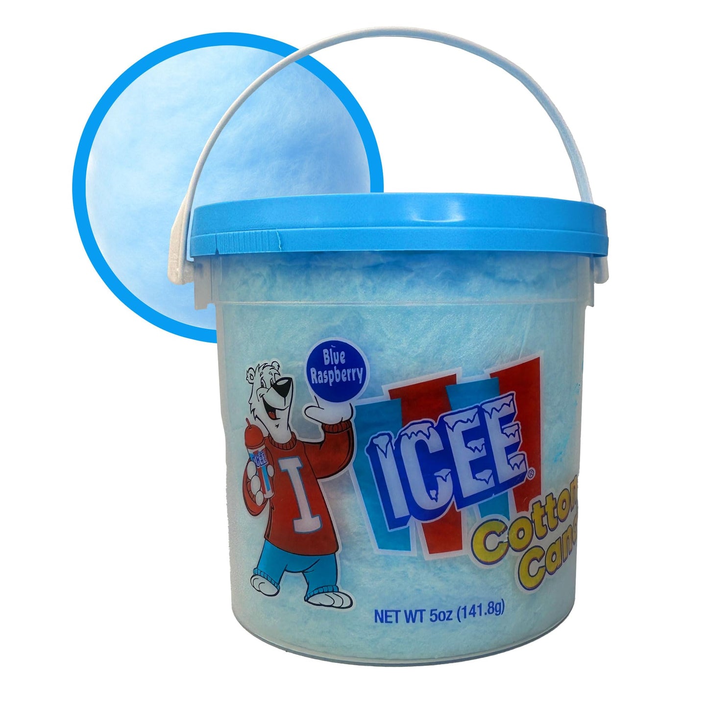 Icee Cotton Candy Snack - Fluffy & Airy Treat, 5 oz Bucket, Blue-Raspberry Flavor, Perfect for Parties & On-the-Go