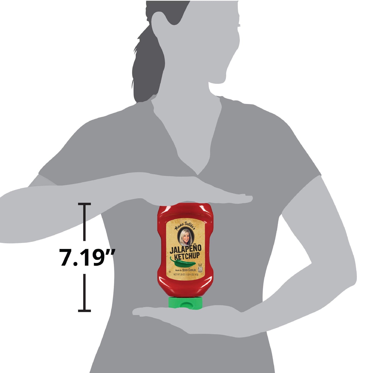 Mama Selitas Red Gold Jalapeno Tomato Ketchup, Gluten Free, No Drip Easy Squeeze 20 Ounce Bottles, 3-Pack