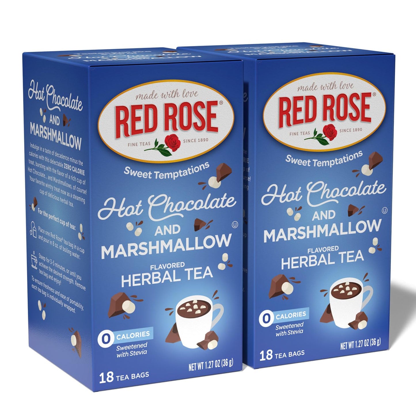 Red Rose Sweet Temptations Dessert Tea Hot Chocolate With Marshmallow  Zero Carbs  Zero Sugar Bursting With Flavor Energy Blend-Free Delicious Beverage Herbal Tea  18 Count Naturally Flavored Herbal Tea Pack Of 2