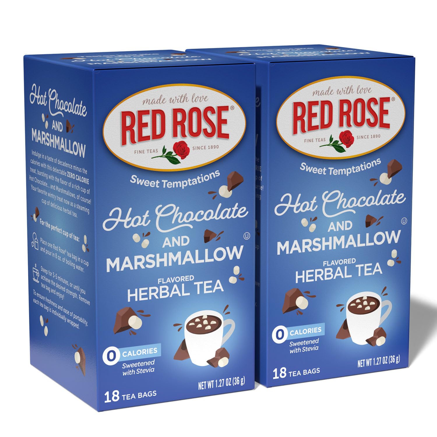 Red Rose Sweet Temptations Dessert Tea Hot Chocolate With Marshmallow  Zero Carbs  Zero Sugar Bursting With Flavor Energy Blend-Free Delicious Beverage Herbal Tea  18 Count Naturally Flavored Herbal Tea Pack Of 2