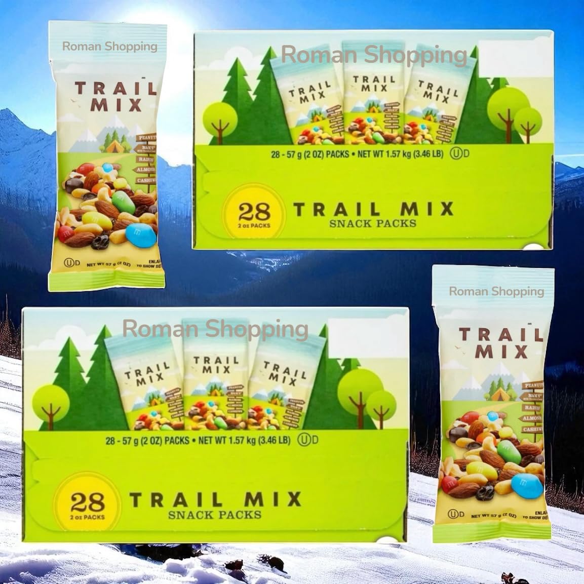 Trail Mix Snack Packs - 2 Boxes (56 Count), 2 oz Bags, Quality Kirkland, Kosher Dairy, USA Packed, Sweet & Salty Nut and Fruit M