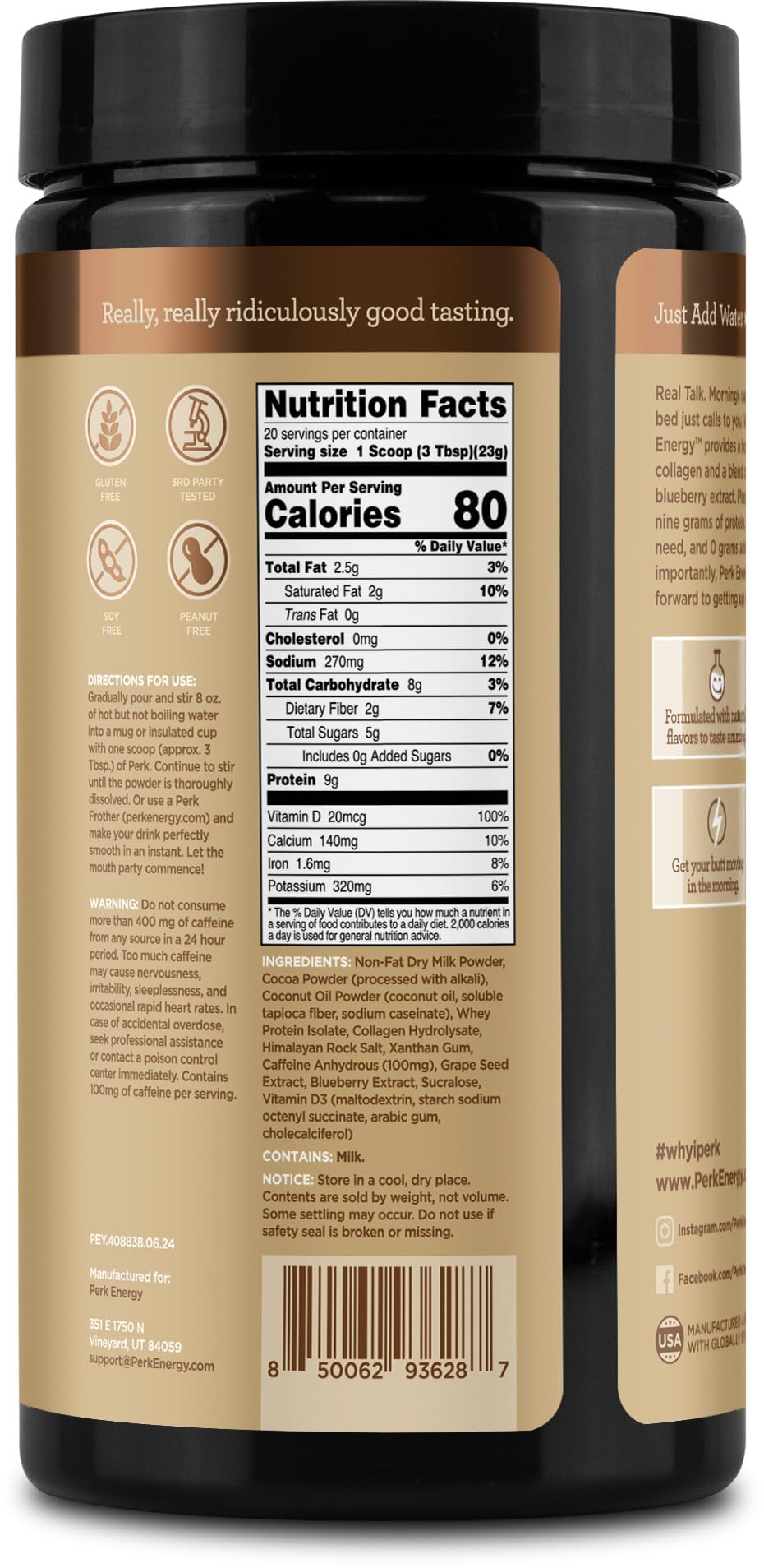 Perk Energy Original Dutch Hot Cocoa (20 Servings) - Gluten Free And Soy Free