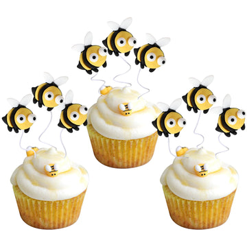 24 Pcs Bumble Bee Cupcake Toppers Little Figurine Bee Cupcake Picks Oh Babee Cake Decorations For Bee Theme Baby Shower Kids Boy