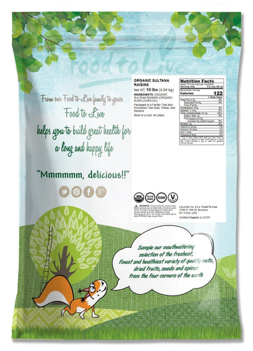 Food To Live Organic Sultana Raisins, 10 Pounds - Non-Gmo, Unsweetened, Unsulfured, Lightly Coated With Organic Sunflower Oil, V