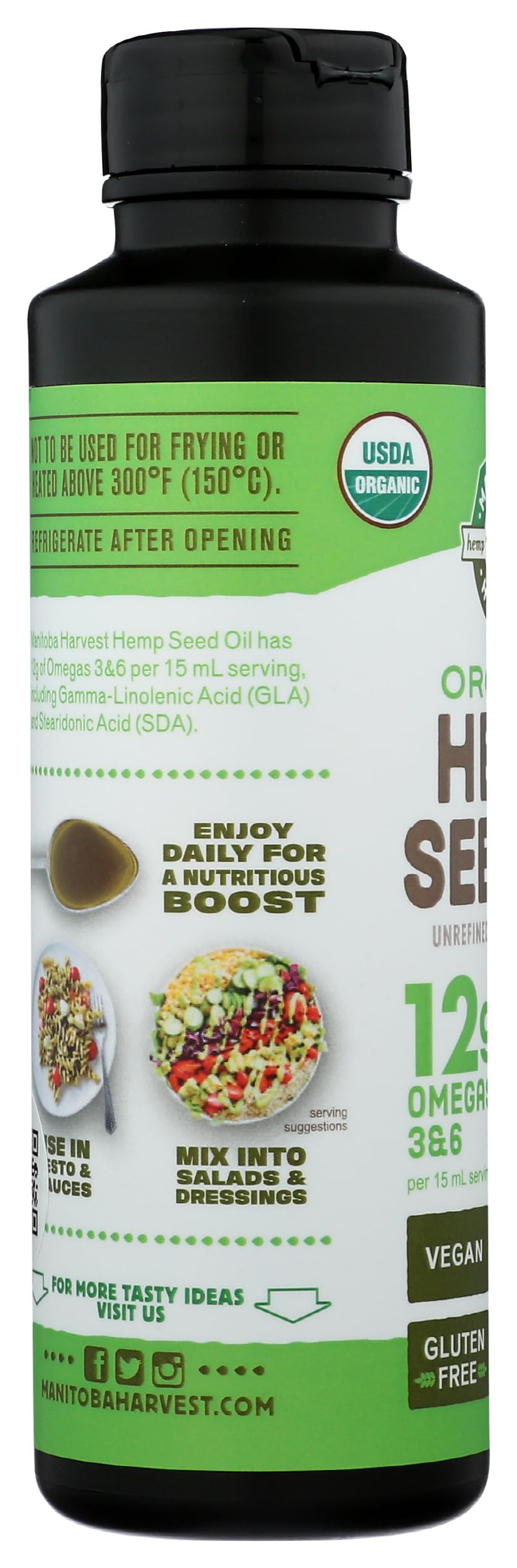 Manitoba Harvest Organic Hemp Oil, Cold Pressed, Non-GMO, 8.45 Fl Oz, 12g Omegas 3&6 Per Serving, Model 7005