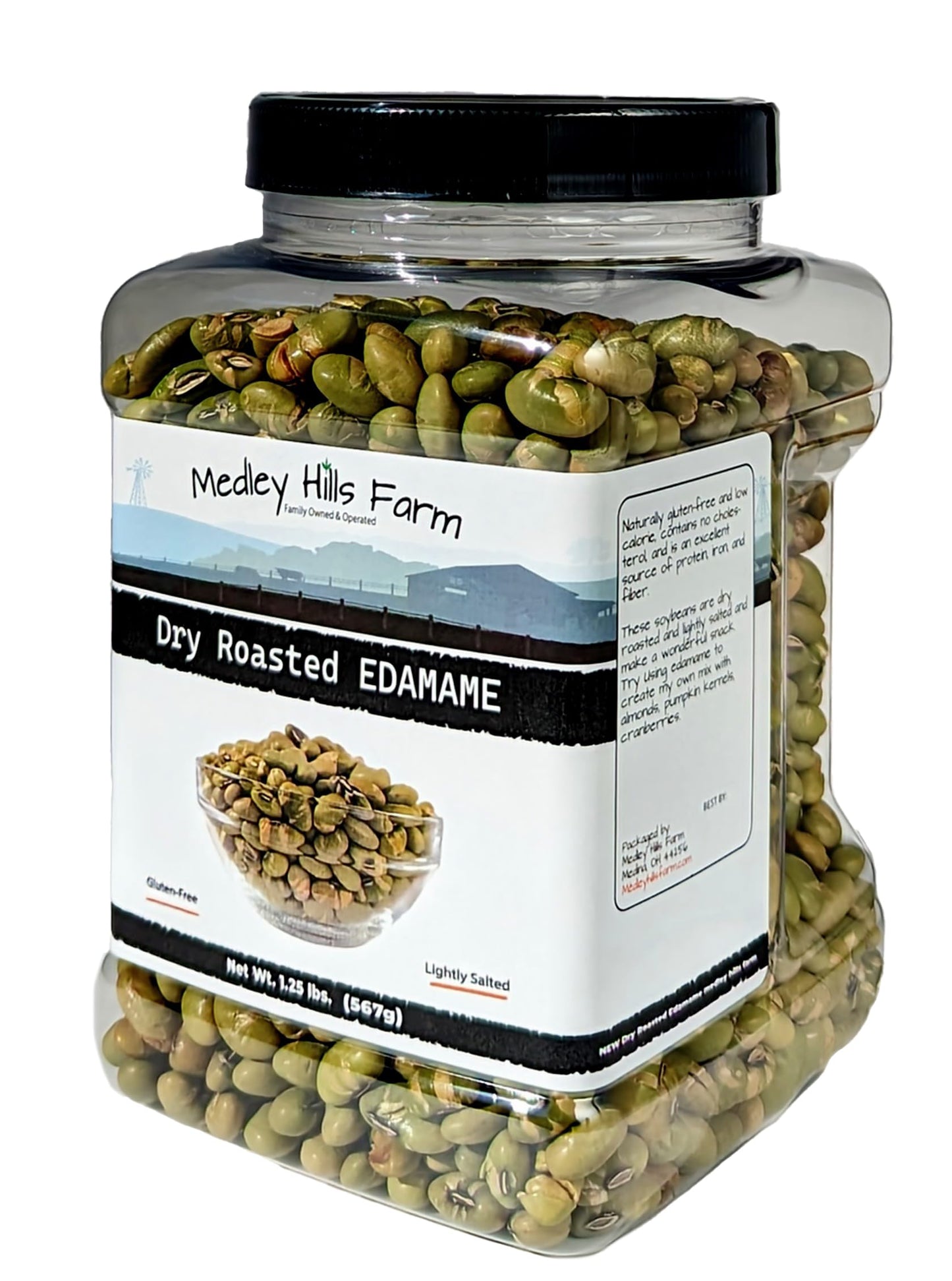 Dry Roasted Edamame By Medley Hills Farm 1.25 Lbs. In Reusable Container - Edamame Dry Roasted And Lightly Salted - Healthy Diet