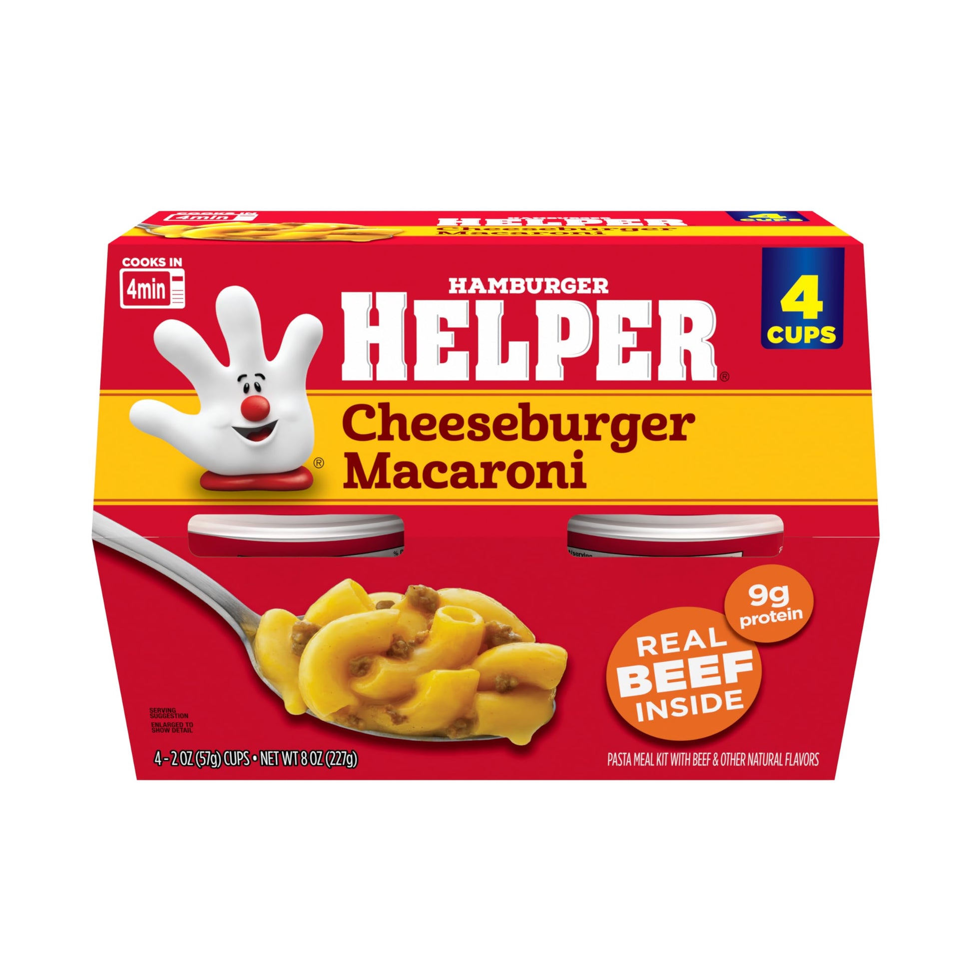 Hamburger Helper Cheeseburger Macaroni Microwave Cup (2 oz - 4 Pack) No Artificial Flavors, Ready in 4 Minutes, Quick Meals for 