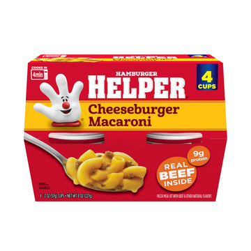Hamburger Helper Cheeseburger Macaroni Microwave Cup (2 oz - 4 Pack) No Artificial Flavors, Ready in 4 Minutes, Quick Meals for 