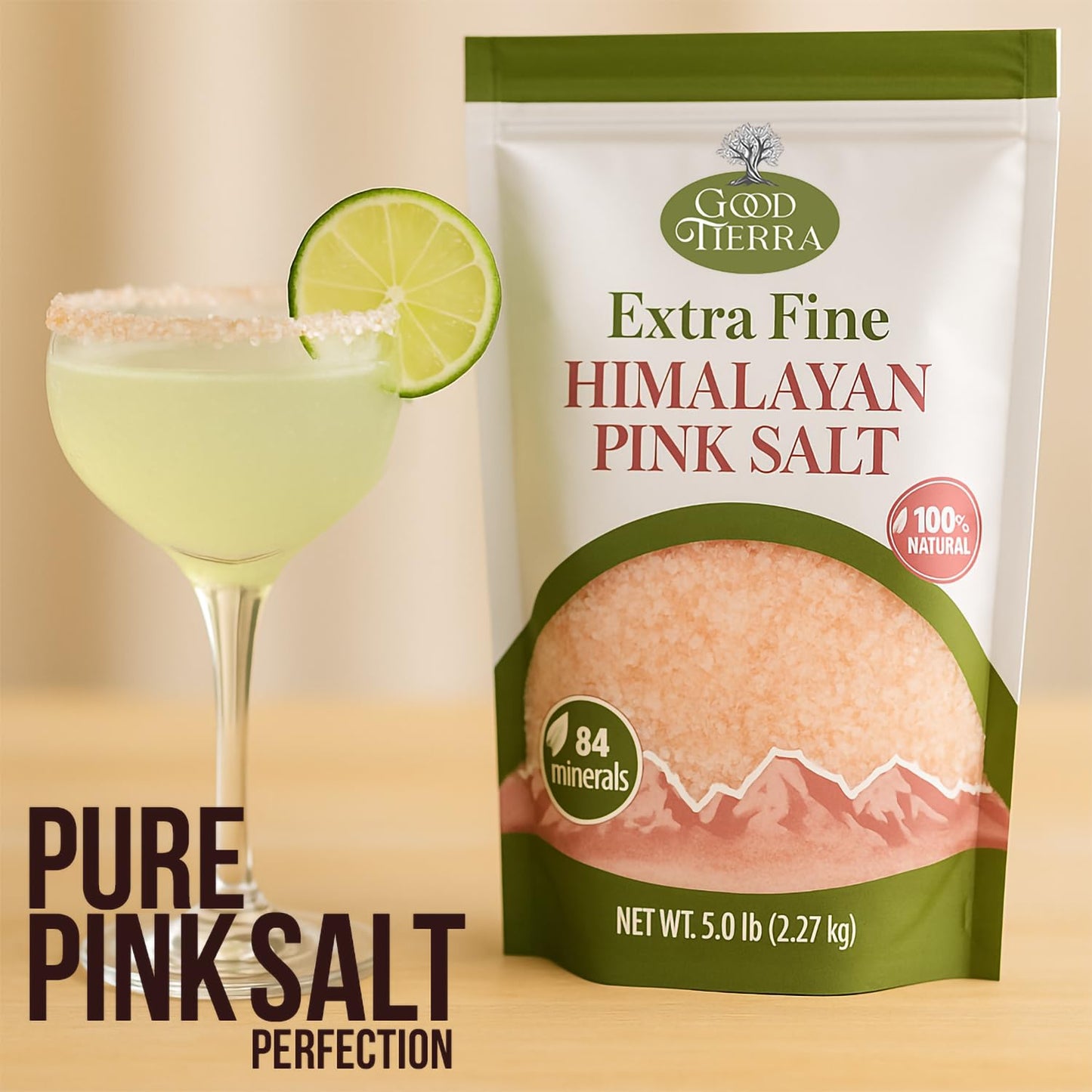 GOOD TIERRA Himalayan Pink Salt - Extra-Fine Grain, 5 lb (80 Ounce) PET Bag