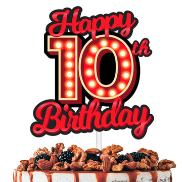 Happy 10th Birthday Cake Topper Fluorescent Flashing Night Out Hen Movie Nightclub Theme Decor Supplies Boy Girl Happy Birthday 
