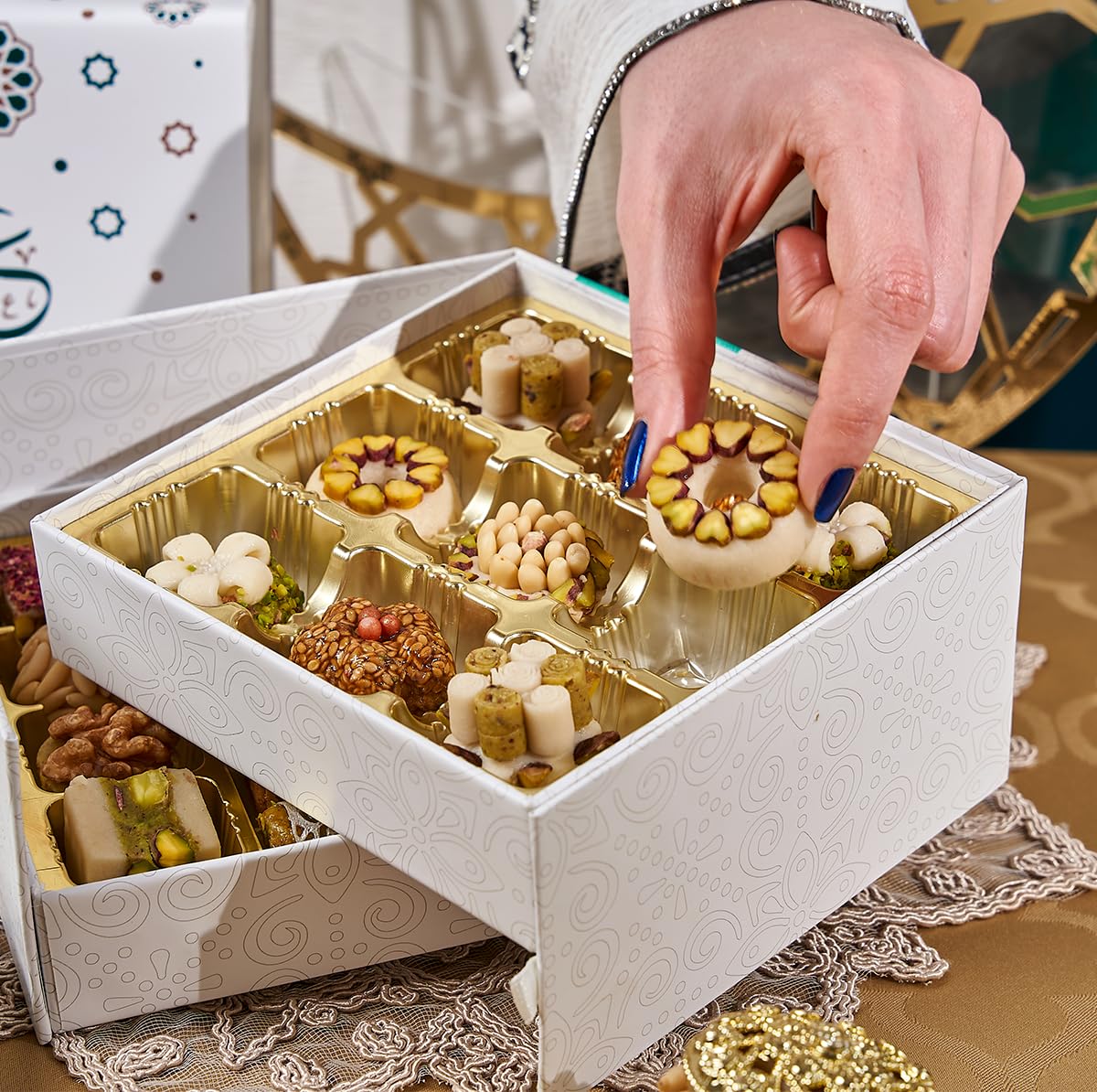 Laylas DELICACIES Mediterranean   Gift Box - 23 Bite-Size Halal, Vegetarian, Gluten Free Pastries - Eid Gift Box