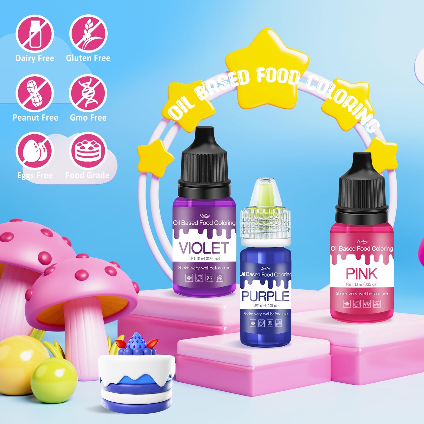 Limino Oil Based Food Coloring Set - Vivid Candy Melts Dye, 2 fl. oz - Cyan