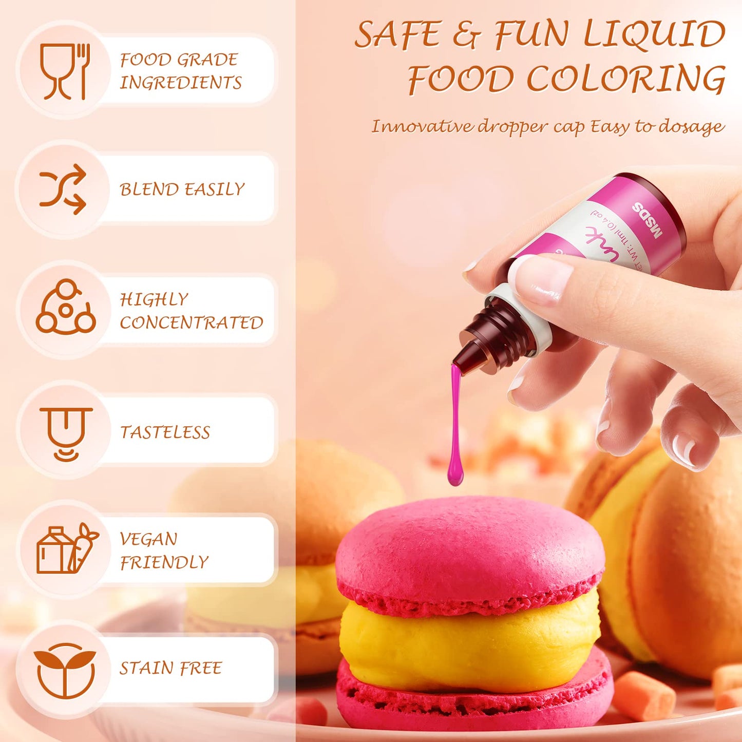 Food Coloring - Wayin 8 Colors Cake Food Coloring Liquid Vibrant Colors Edible Food Dye for Kids, Vegan Free Food Colors for Cak