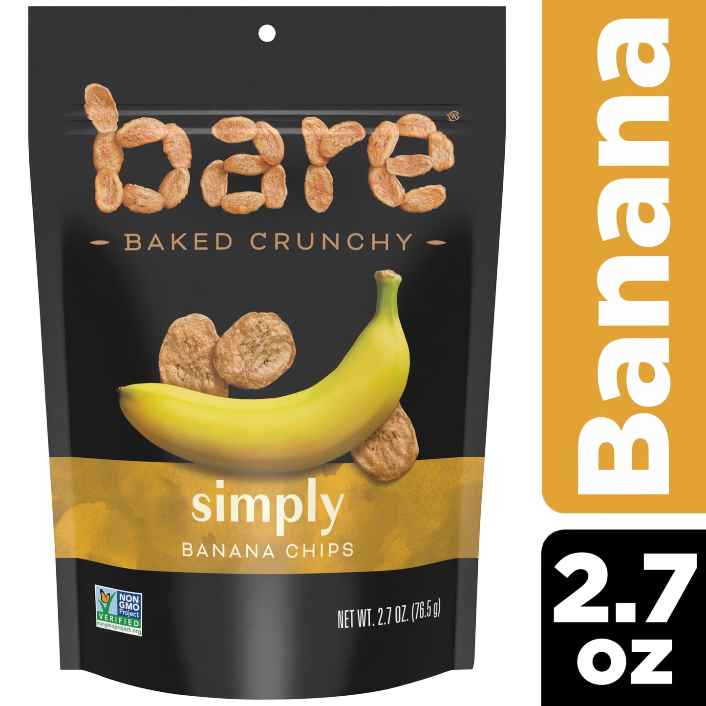 Bare Baked Crunchy Banana Chips, Simply Banana, Gluten Free, 2.7 oz Bag