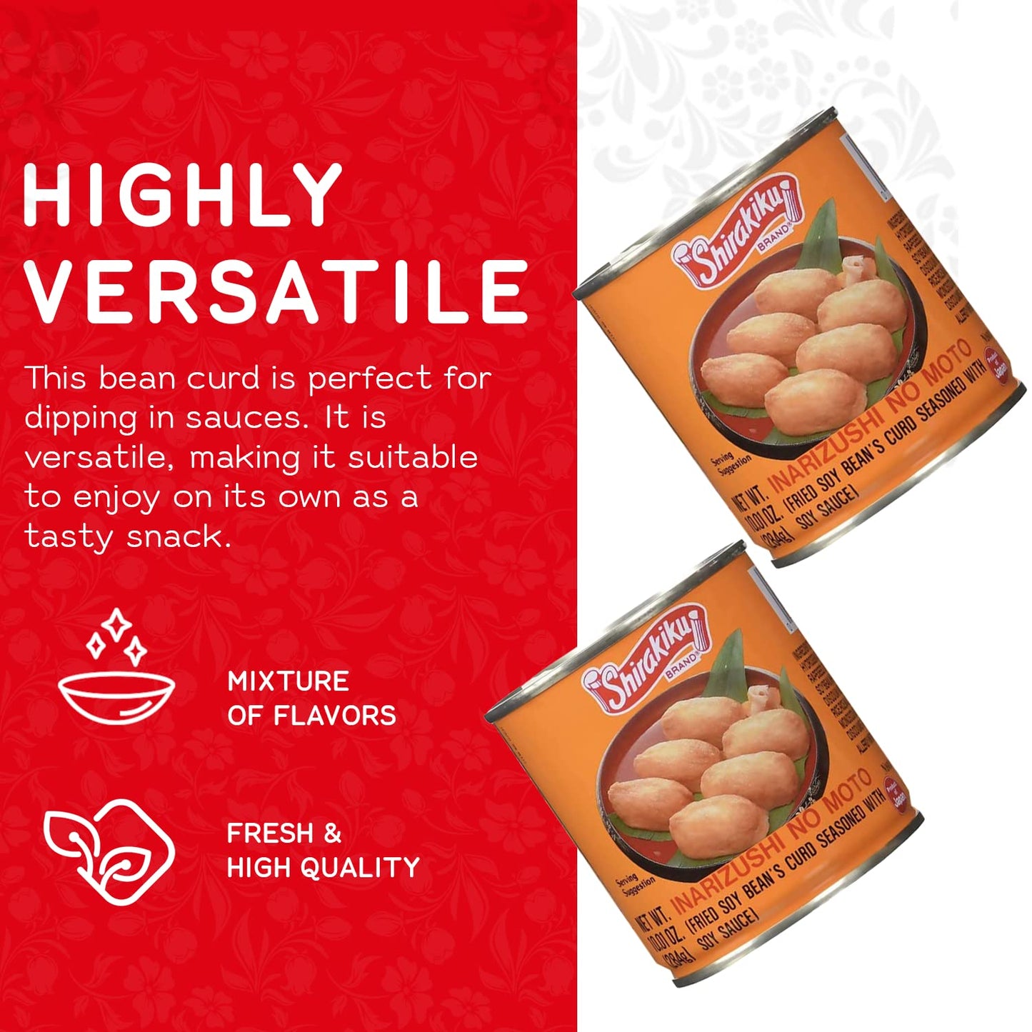 Shirakiku Inarizushi No Moto - Japanese Seasoned Fried Soy Bean Curd | Fried Bean Curd, Hydrogenated Vegetable Oil, Wheat, and S