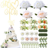 Wavwavw 45 Pcs Flower Wedding Cake Topper Decoration Artificial Rose Eucalyptus Baby S Breath Camellia Mr Mrs Cake Topper Decor