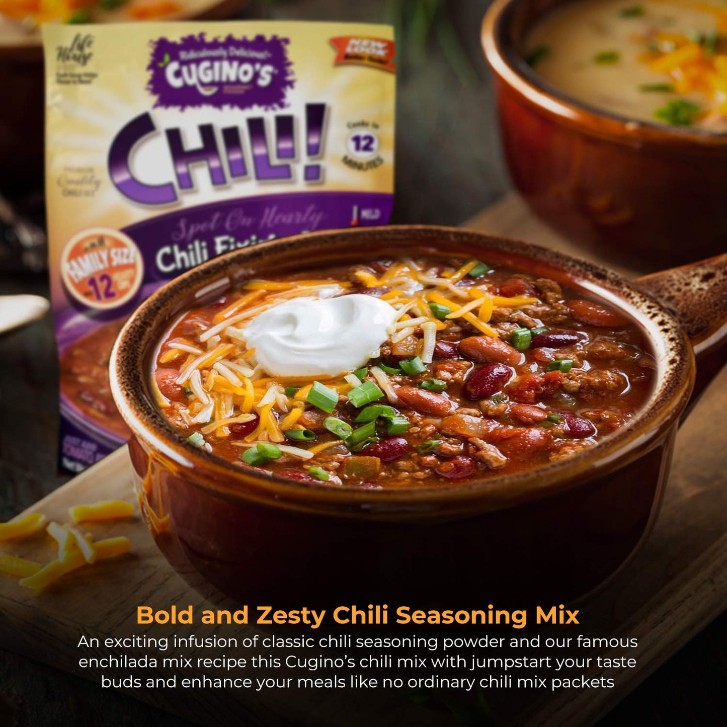 Cuginos Chili Fixins Mix 6 Pack Traditional Mild Seasoning With Zesty Herbs Spices And Vegetables For Hearty Flavors Cooks In 12