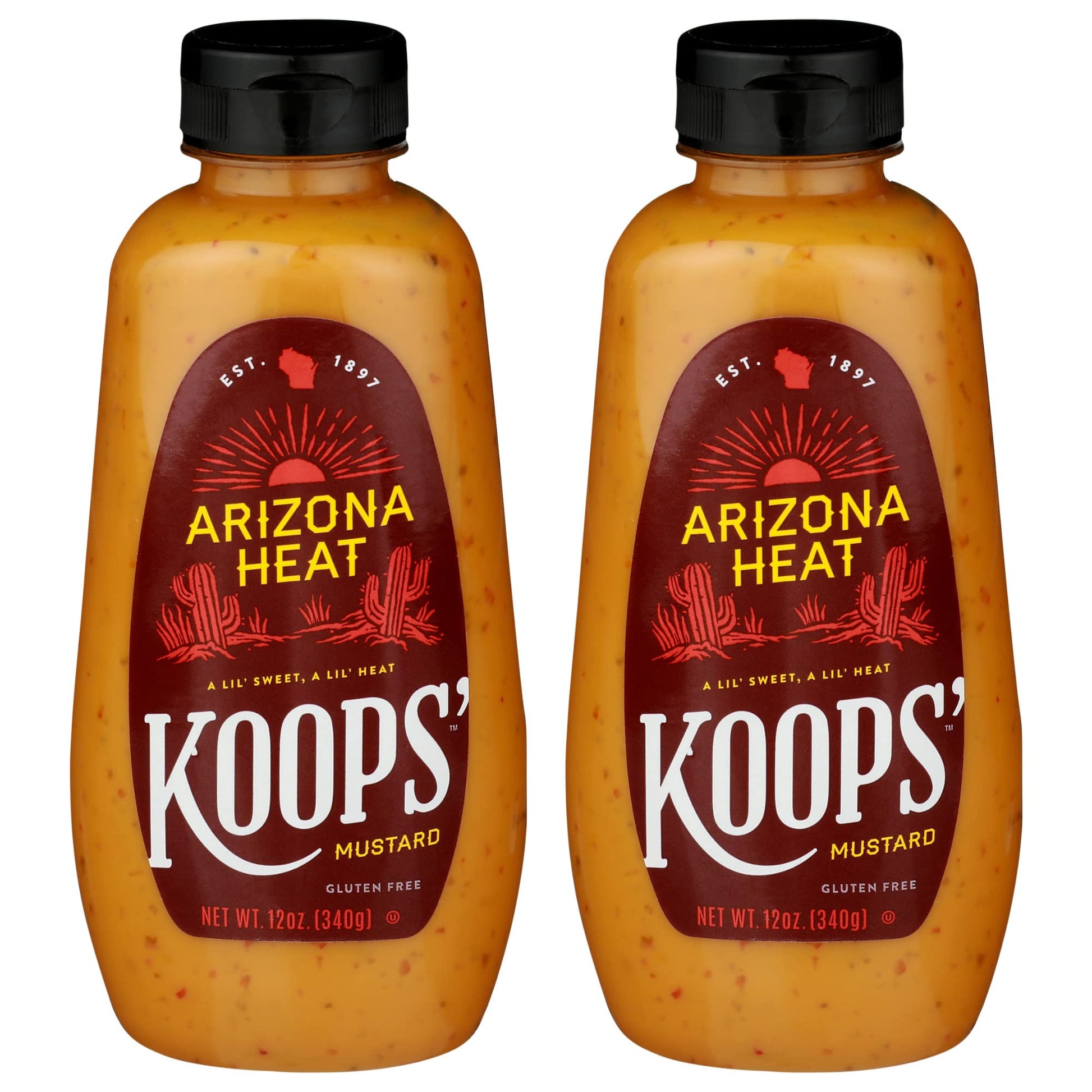 KOOPS Arizona Heat Mustard, Sweet and Spicy, Gluten-Free, Kosher, 12 Oz, Pack of 2