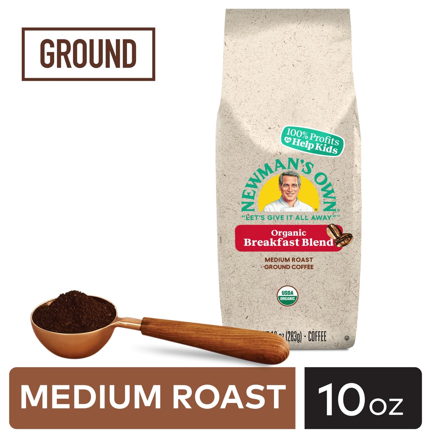 Newman'S Own Organics Breakfast Blend, Ground Coffee, Fair Trade Certified, Medium Roast, Bagged 10Oz